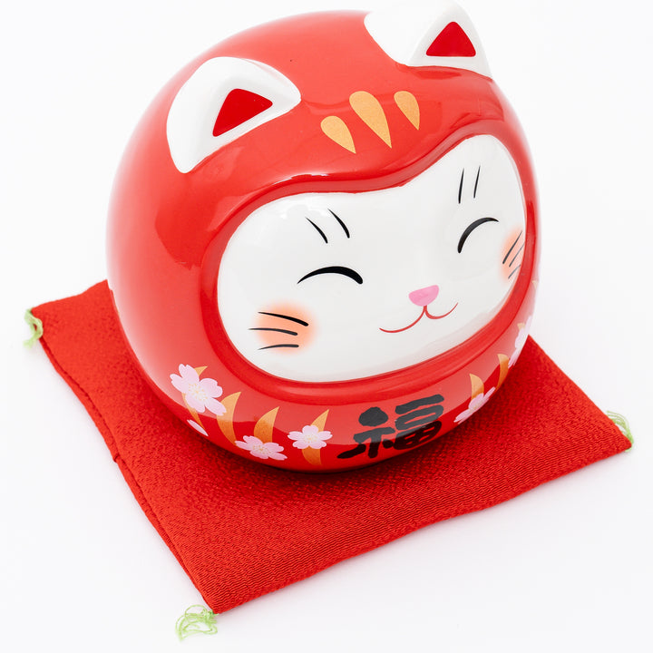 Large DARUMA FORTUNE CAT FIGURINE