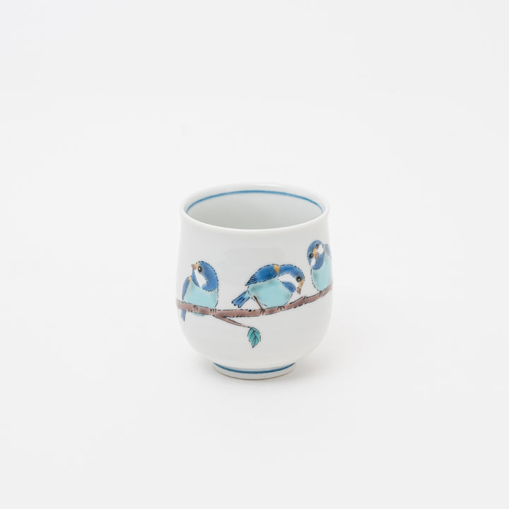 Kutani Ware Tea Cup: Hand-Painted Blue Birds Yunomi