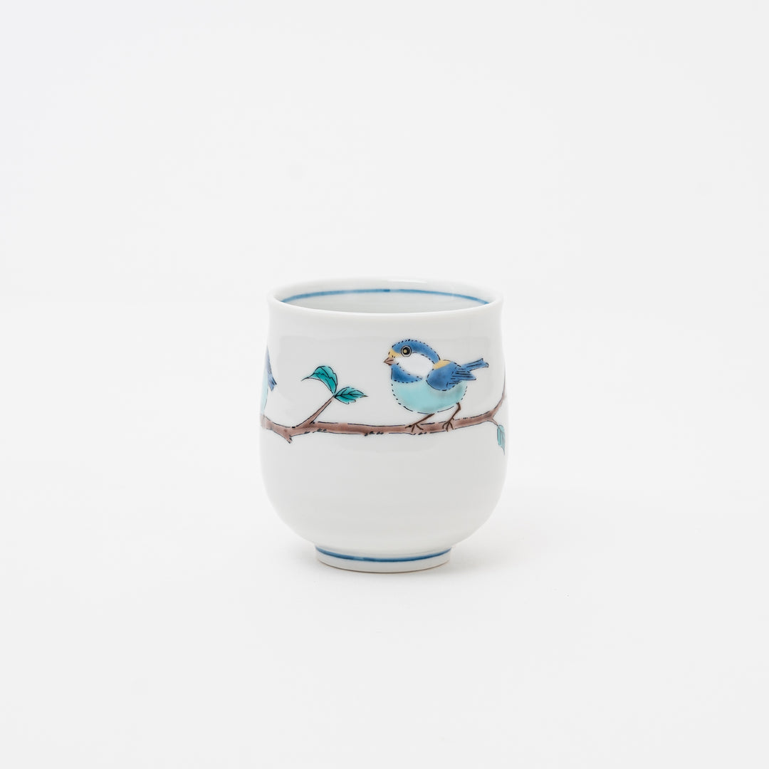 Kutani Ware Tea Cup: Hand-Painted Blue Birds Yunomi