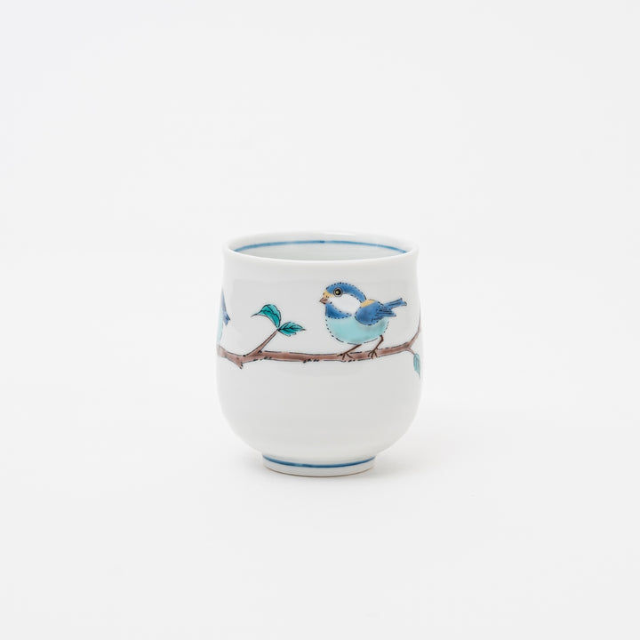 Kutani Ware Tea Cup: Hand-Painted Blue Birds Yunomi