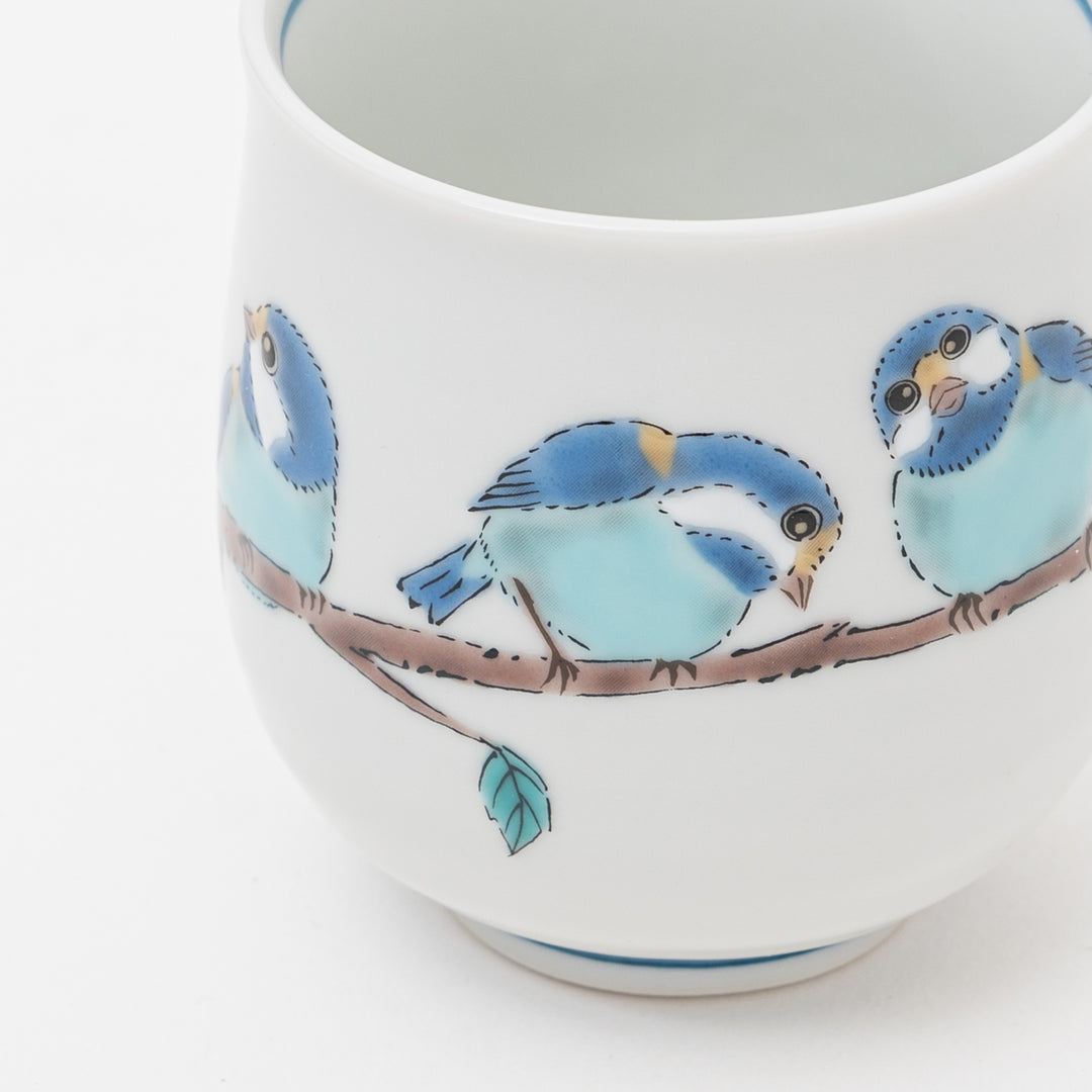 Kutani Ware Tea Cup: Hand-Painted Blue Birds Yunomi