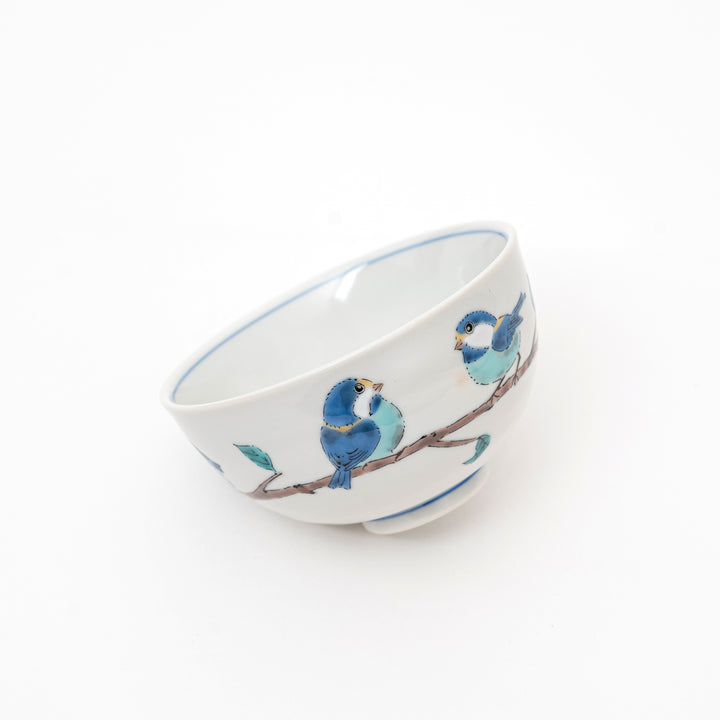 Kutani Hand-Painted Blue Tit Tea & Rice Bowl