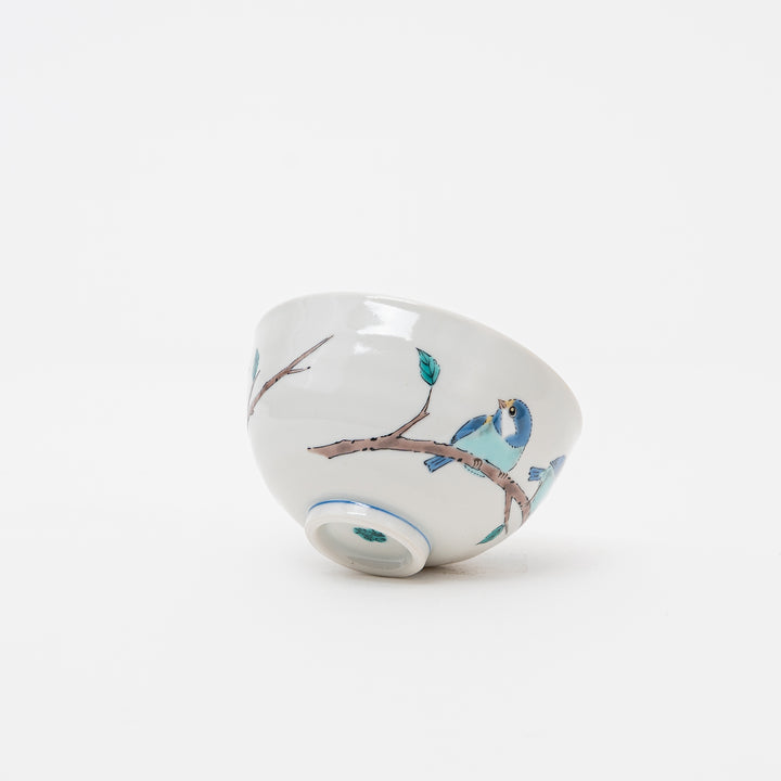 Kutani Hand-Painted Blue Tit Tea & Rice Bowl