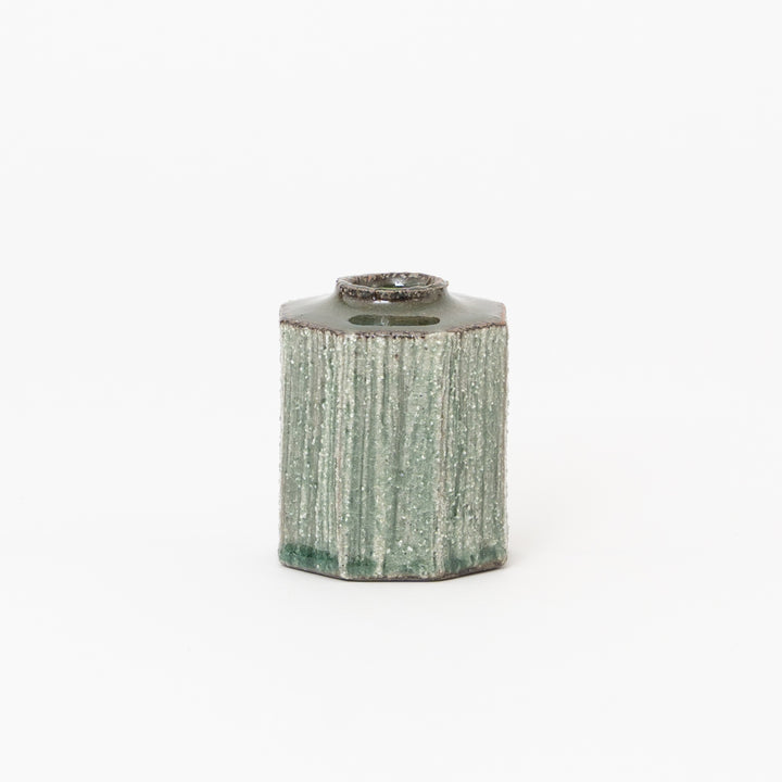 Green glaze square Shigaraki mini vase Japanese pottery