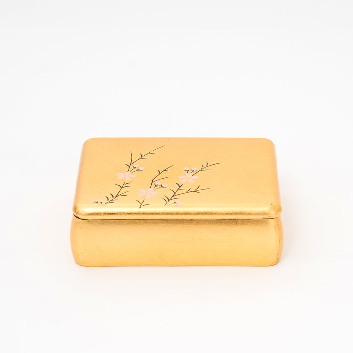 Handcrafted Gold Japanese Lacquer Box with Floral Design