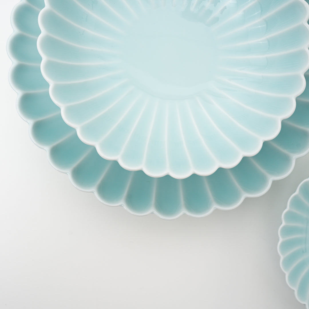 Hasami ware chrysanthemum plate in blue Japanese porcelain