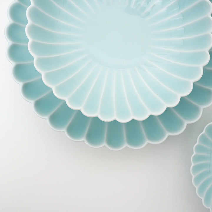 Hasami ware chrysanthemum plate in blue Japanese porcelain