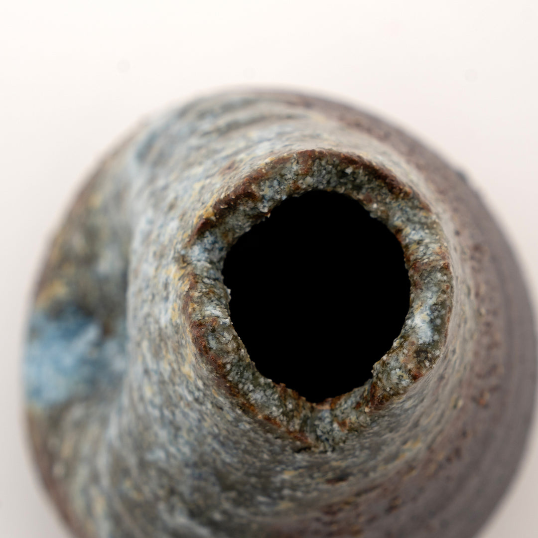 Irregular organic rim detail of Blue Cascade Shigaraki mini vase