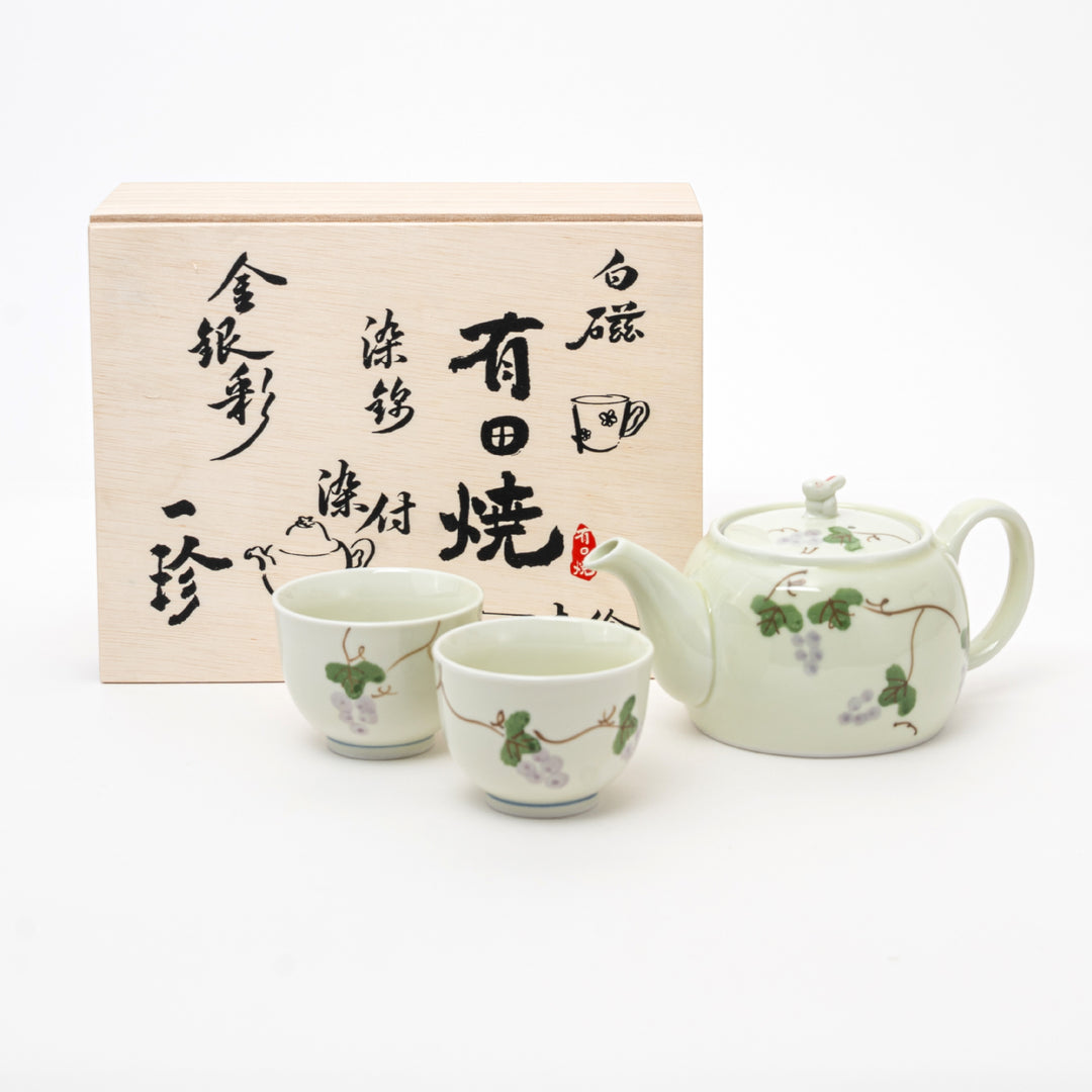 Japanese Arita ware tea set in wooden gift box