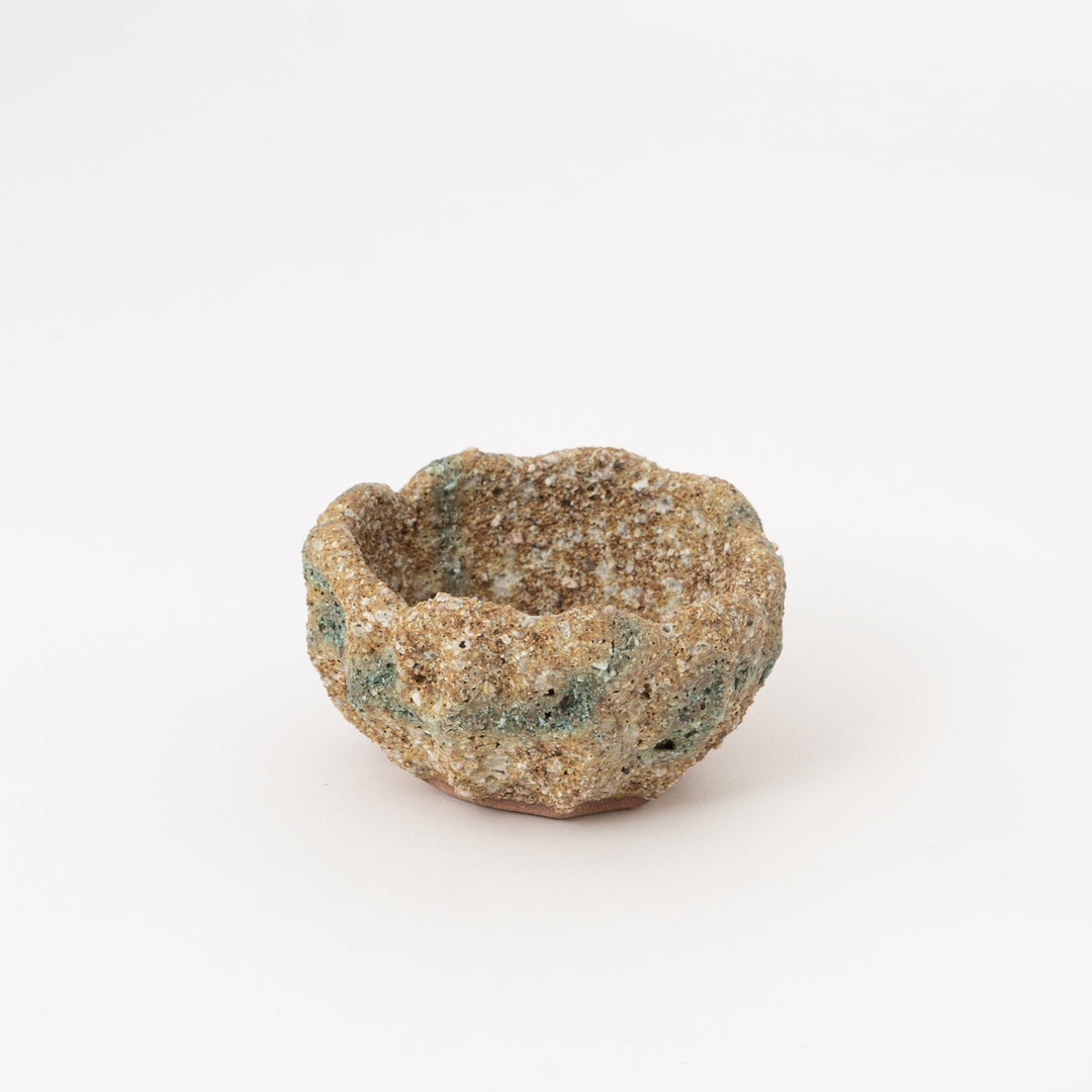 Japanese moss brown wildflower garden pot with rustic rock-like ceramic texture