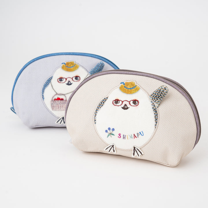 Kusuguru Japan Shimapu bird embroidered pouch in Soft Oatmeal