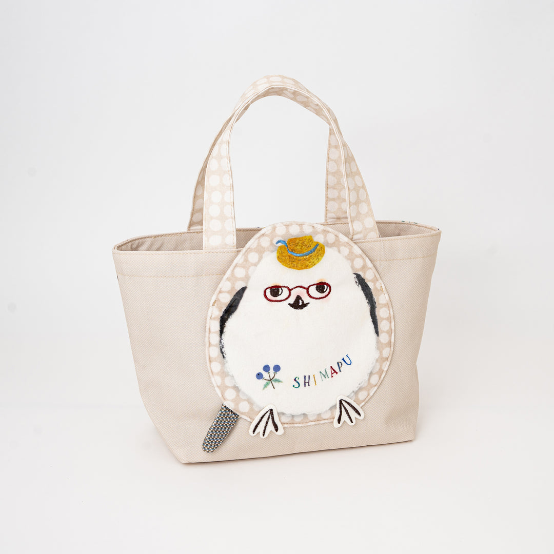 Kusuguru Japan Shimapu embroidered bird canvas tote in Soft Oatmeal