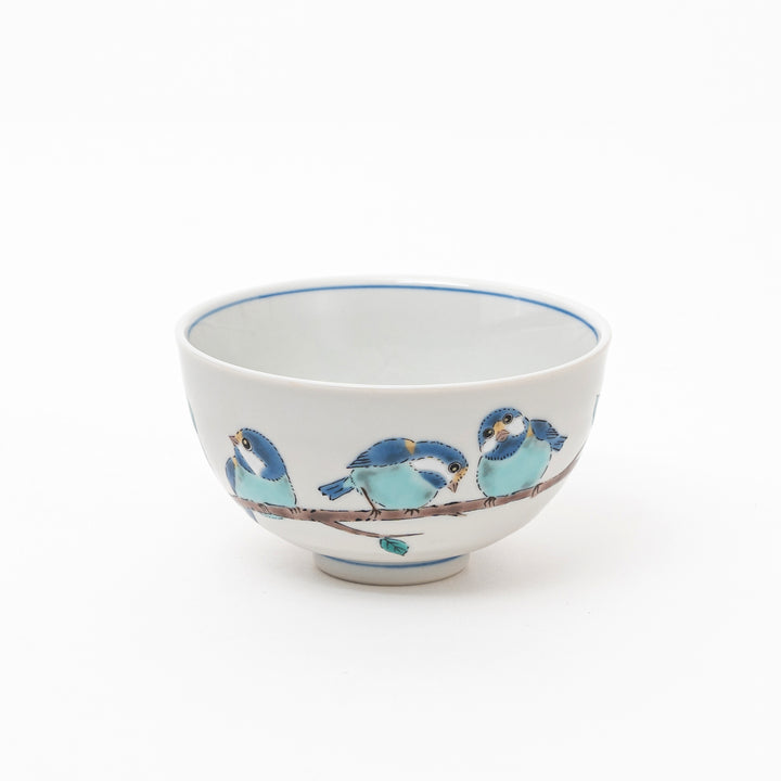 Ceramic bowl with blue bird design on a white background