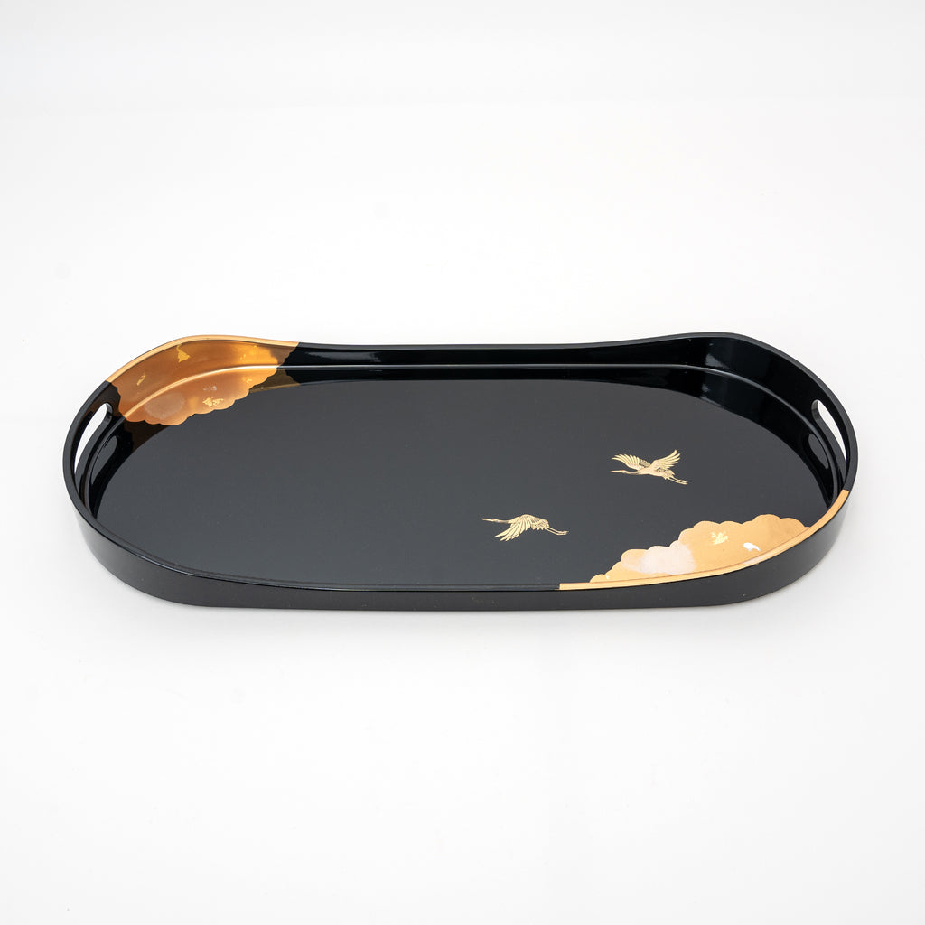 Handcrafted Gold and Silver Foil Crane Serving Tray | Black