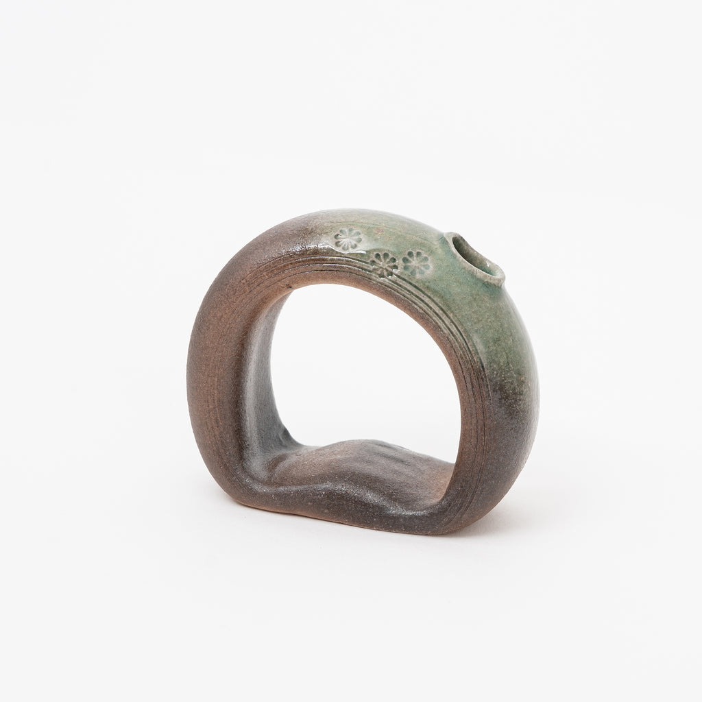 Mini Shigaraki Ring Ikebana Vase | Handmade Japanese Art Decor