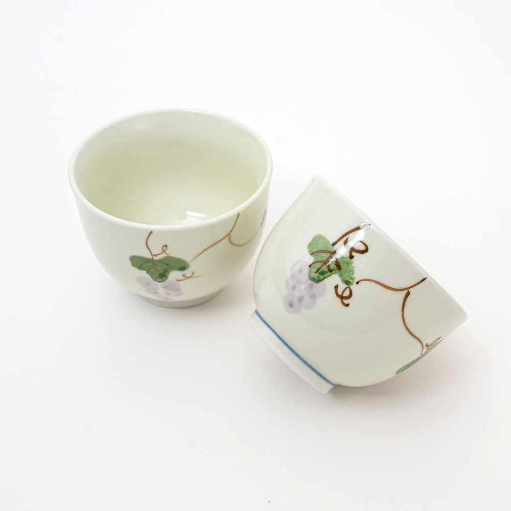 Sencha cups with matching grape motif