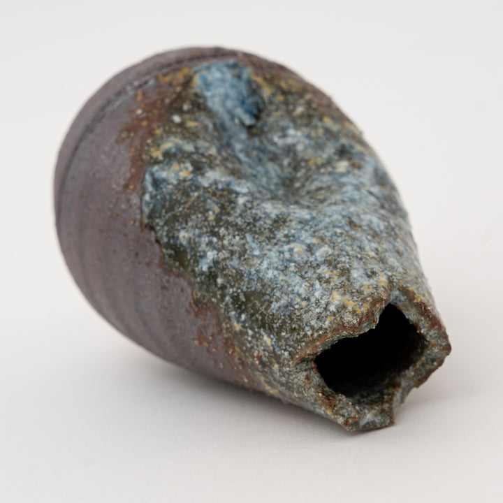Side detail of sculptural Japanese Shigaraki pottery mini vase