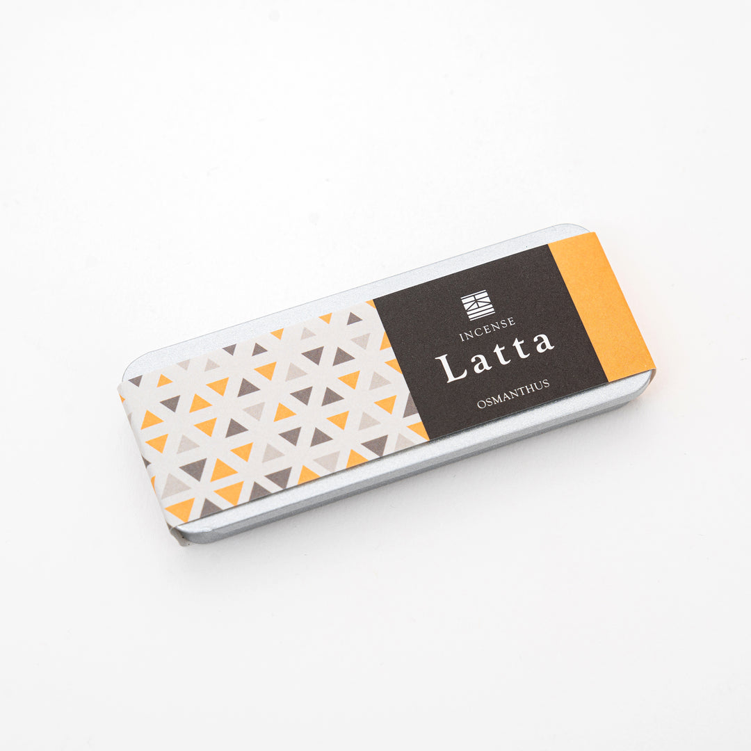 Tokyo Kousaido Latta osmanthus Japanese incense in metal tin – fruity floral incense from Kyoto Japan