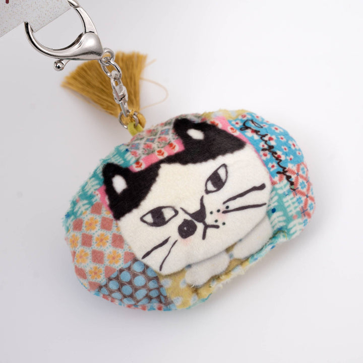 Kusuguru Japan Cat Puffed Fabric Keychain with Tassel