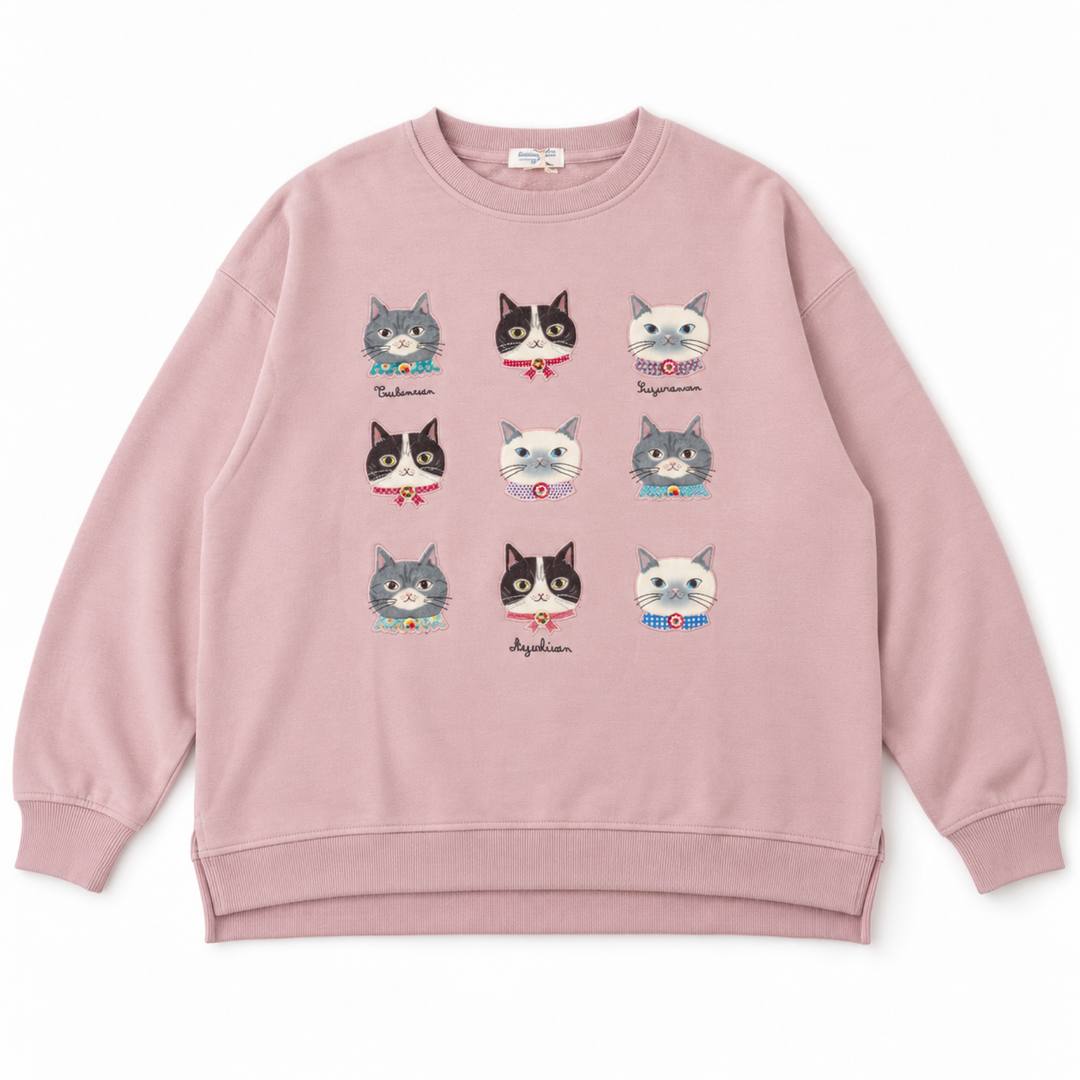 KUSUGURU JAPAN Cat Embroidered Oversized Sweatshirt – Pink main image