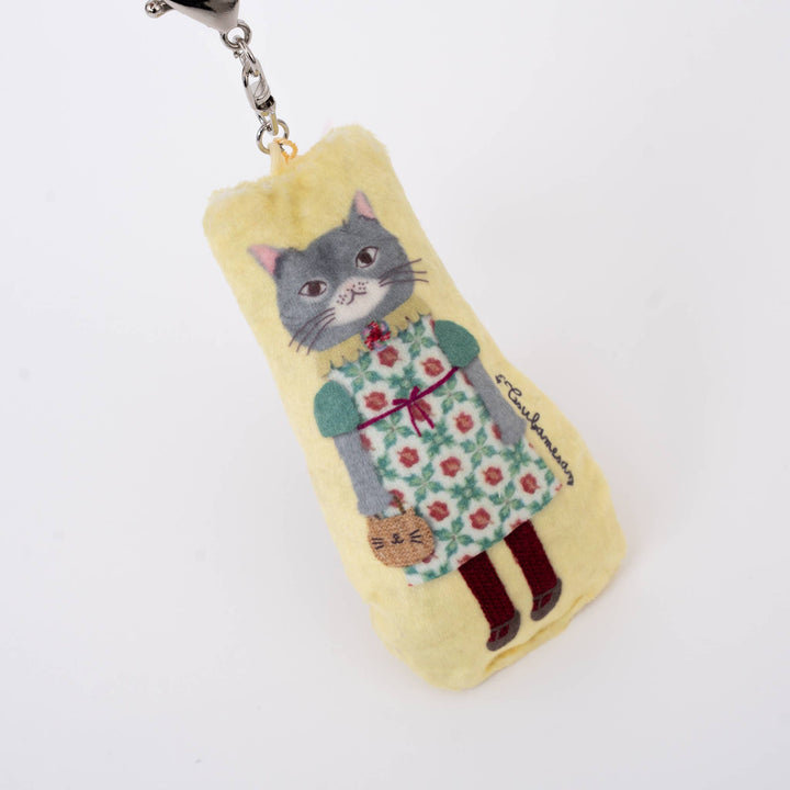 Kusuguru Japan Cat Puffed Fabric Keychain with Tassel