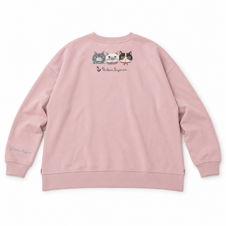 KUSUGURU JAPAN Cat Embroidered Oversized Sweatshirt – Pink image 4
