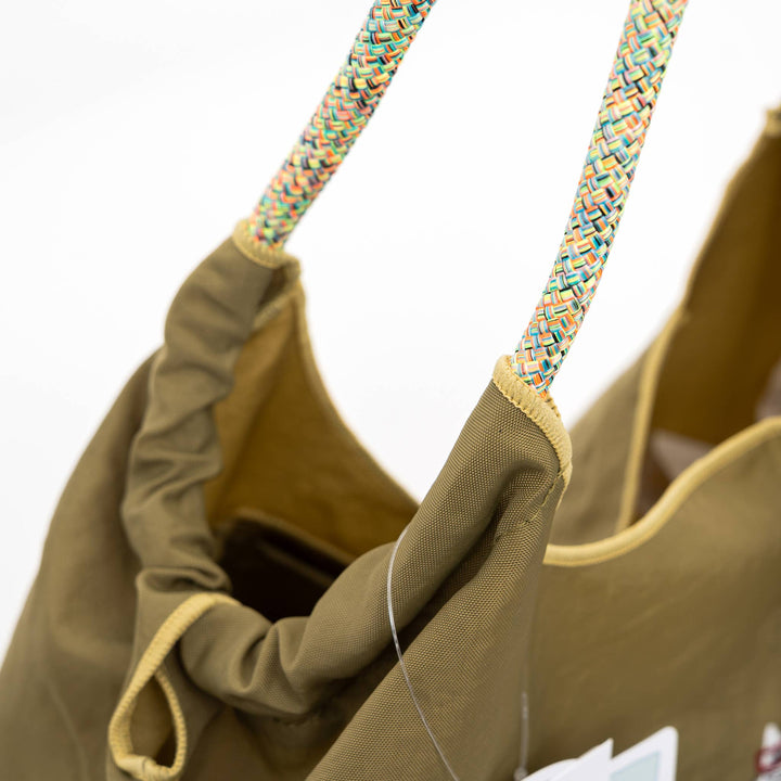 Kusuguru Japan Embroidered Cat Nylon Shoulder Tote Bag – Olive Green