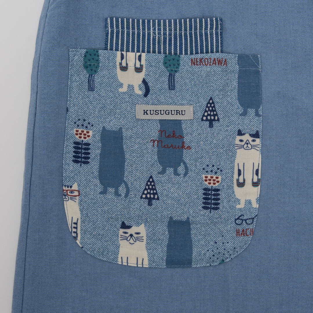 Kusuguru Japan Cat Long Sleeve Cotton Apron Smock-Blue image 4