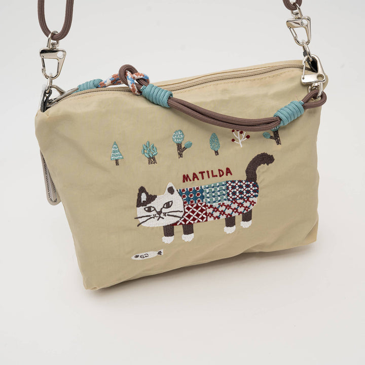 Kusuguru Japan Embroidered Cat Multi-Use Crossbody Bag