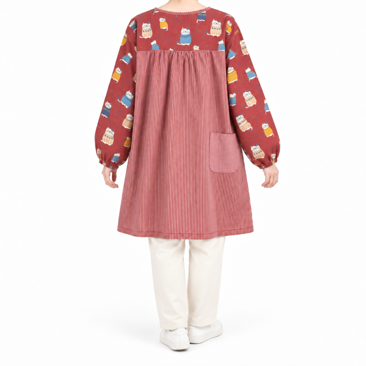 Kusuguru Japan Cat Print Long Sleeve Cotton Apron Smock image 6
