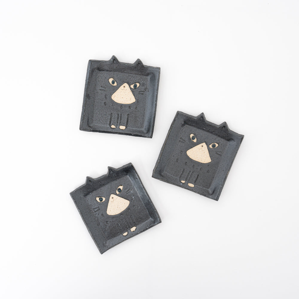 Cute ceramic cat dish desk decor Japanese home style set of 3 