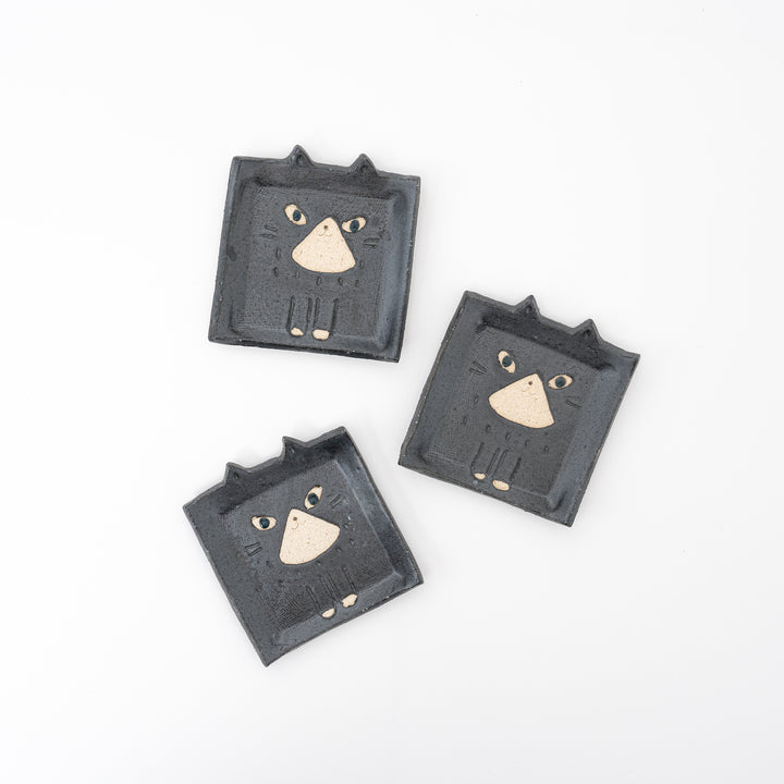 Cute ceramic cat dish desk decor Japanese home style set of 3 