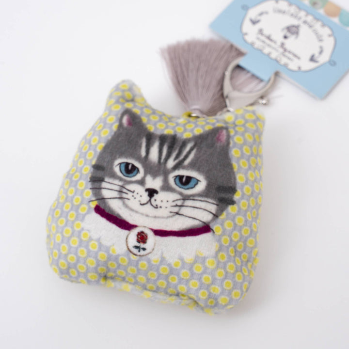Kusuguru Japan Cat Puffed Fabric Keychain with Tassel