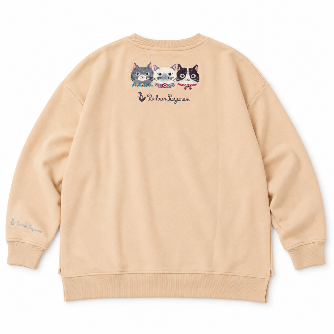 KUSUGURU JAPAN Cat Embroidered Sweatshirt – Honey Oat image 4