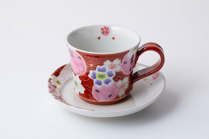 Kutani Ware Cup & Saucer - Yumeyozakura Pink by Kokuzougama 虚空蔵窯