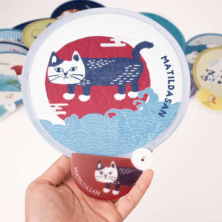Kusuguru Japan Foldable Cat Hand Fan - Portable Round Fan