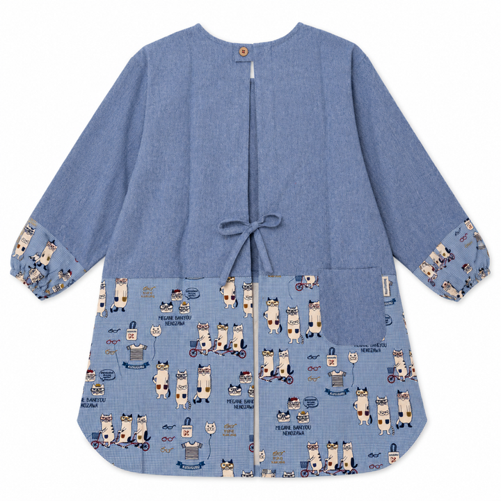 Kusuguru Japan Cat Print Long Sleeve Smock Apron-blue image 2