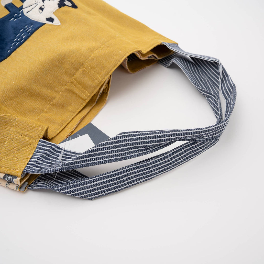 Kusuguru Japan Cats Embroidered Large Tote Bag -Yellow