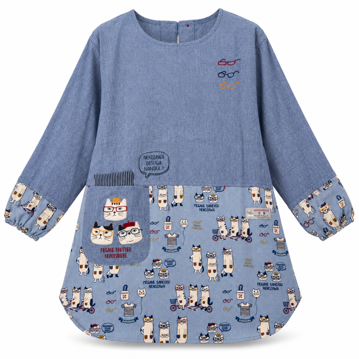 Kusuguru Japan Cat Print Long Sleeve Smock Apron-blue main image