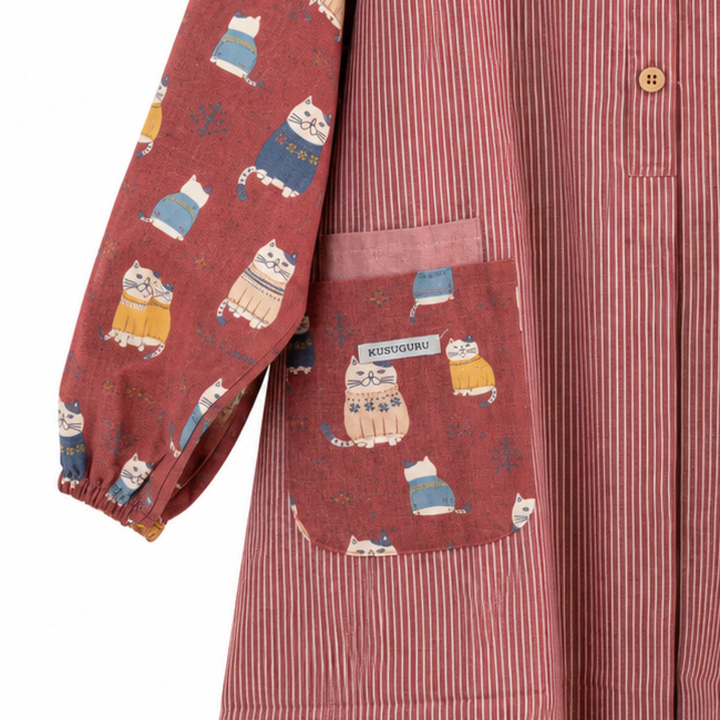 Kusuguru Japan Cat Print Long Sleeve Cotton Apron Smock image 2