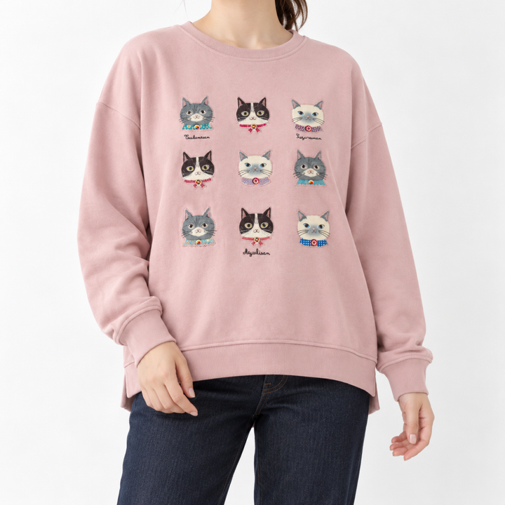 KUSUGURU JAPAN Cat Embroidered Oversized Sweatshirt – Pink image 2
