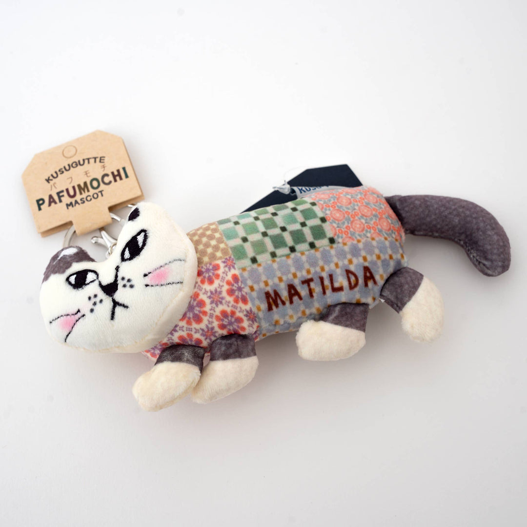 Kusuguru Japan Cat Plush Keychain BagCharm 5" Grey Patchwork