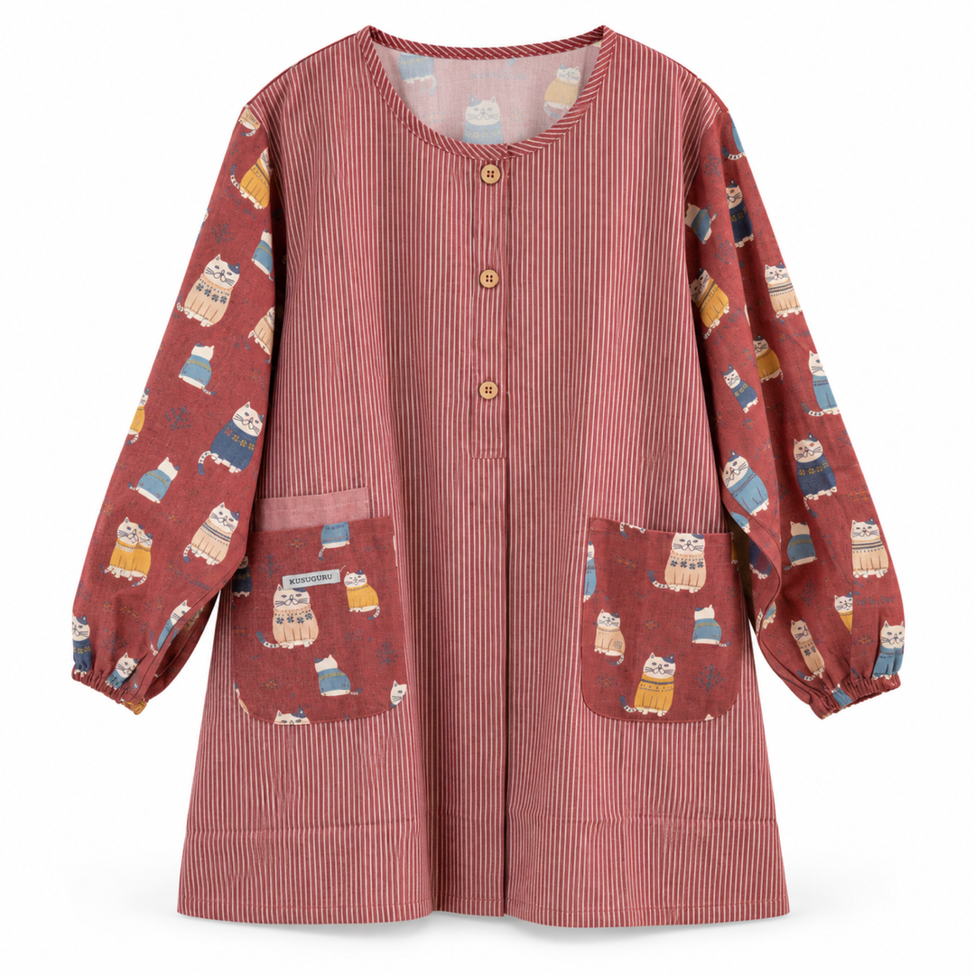 Kusuguru Japan Cat Print Long Sleeve Cotton Apron Smock main image