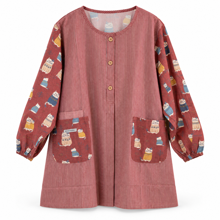 Kusuguru Japan Cat Print Long Sleeve Cotton Apron Smock main image