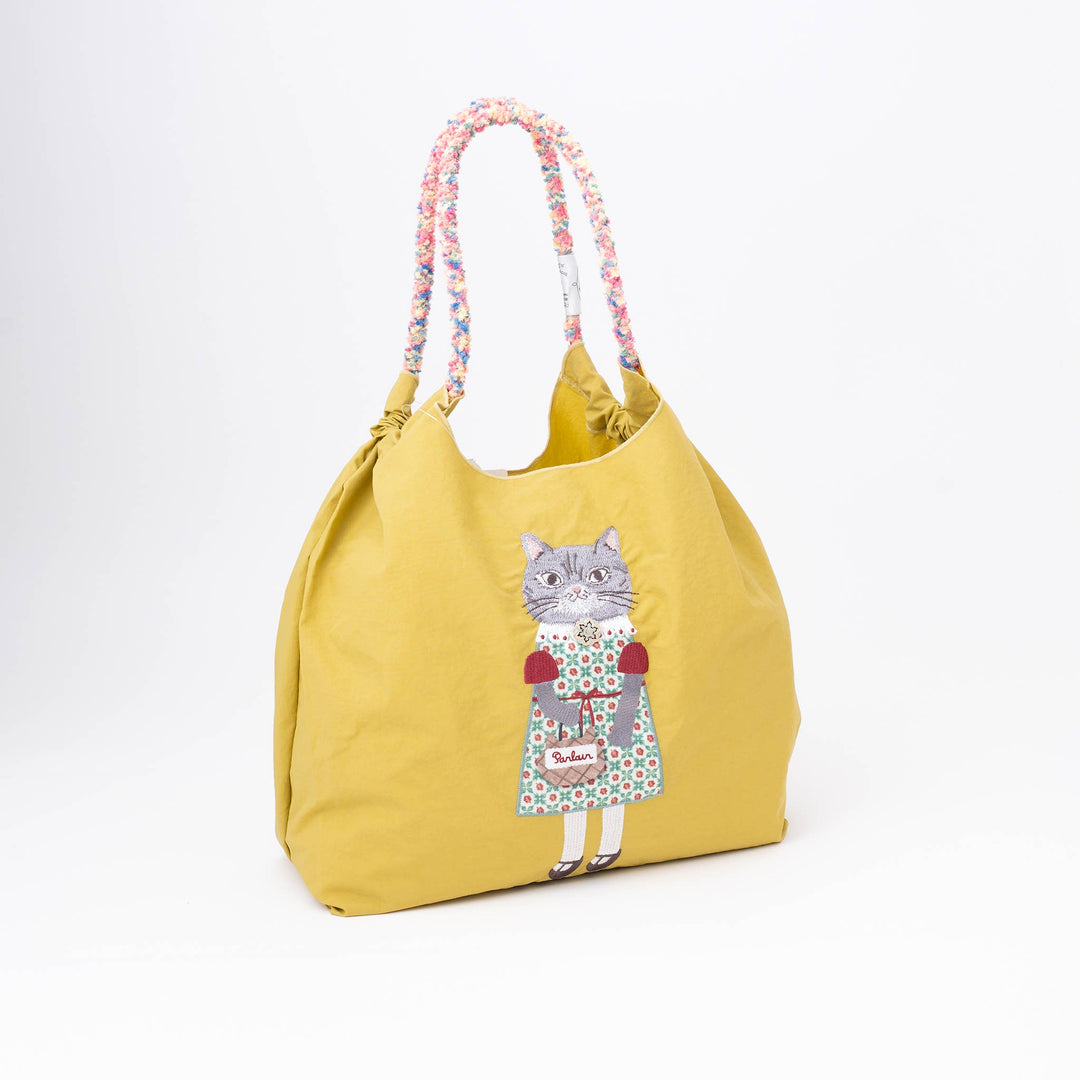 Kusuguru Embroidered Cat Nylon Versatile Shoulder Bag