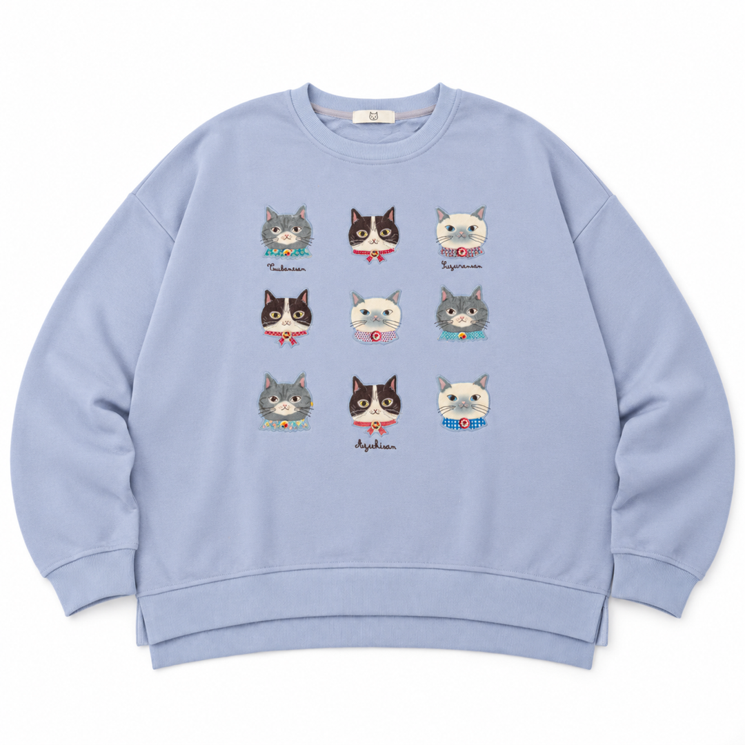 KUSUGURU JAPAN Cat Embroidered Sweatshirt – Misty Lavender front view