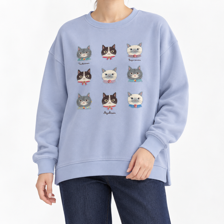 KUSUGURU JAPAN Cat Embroidered Sweatshirt – Misty Lavender image 2