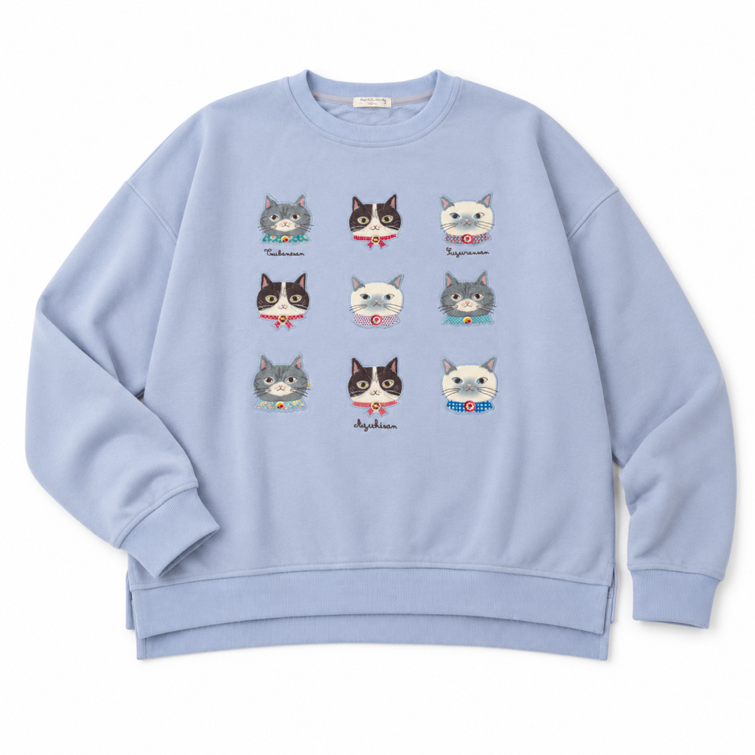 KUSUGURU JAPAN Cat Embroidered Sweatshirt – Misty Lavender image 3