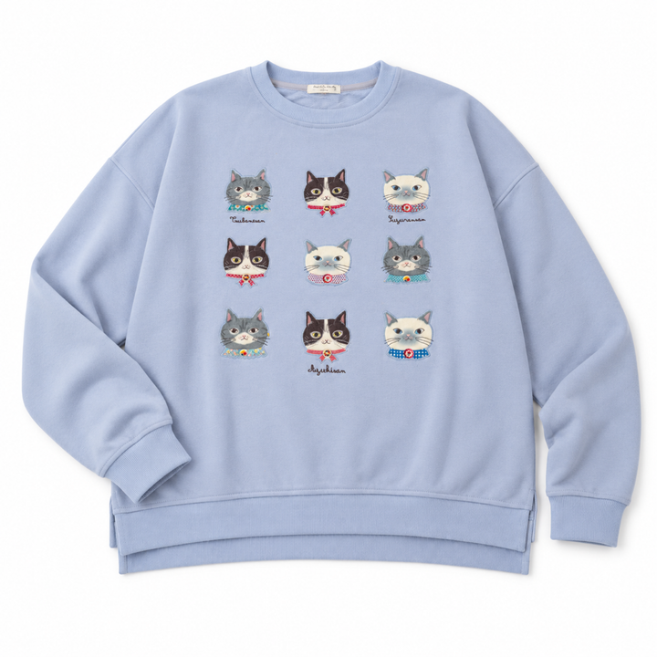 KUSUGURU JAPAN Cat Embroidered Sweatshirt – Misty Lavender image 3