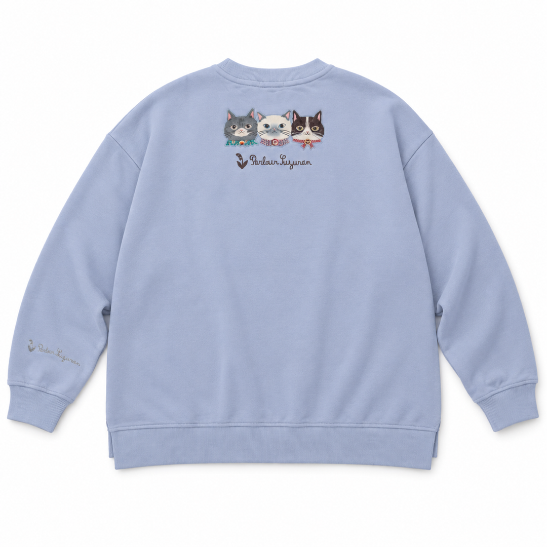 KUSUGURU JAPAN Cat Embroidered Sweatshirt – Misty Lavender image 4